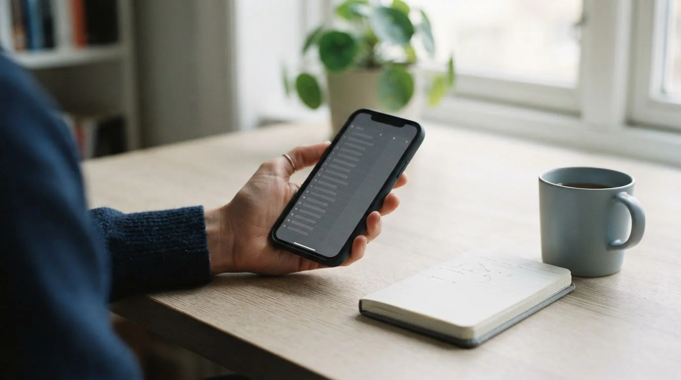 Mano sostiene un smartphone con una pantalla neutra que representa un pago móvil instantáneo