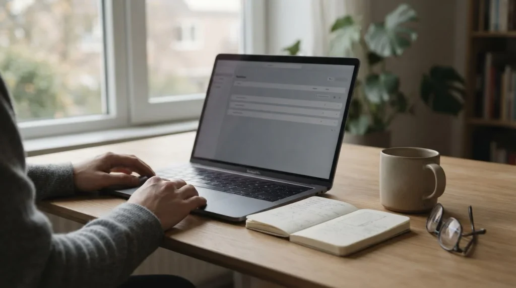 Escritorio con portátil abierto y libreta anotada sobre pagos digitales en España
