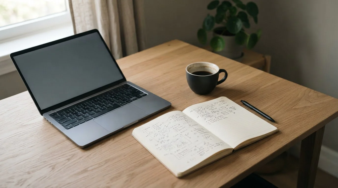 Escritorio con portátil y cuaderno para analizar casas de apuestas sin registro