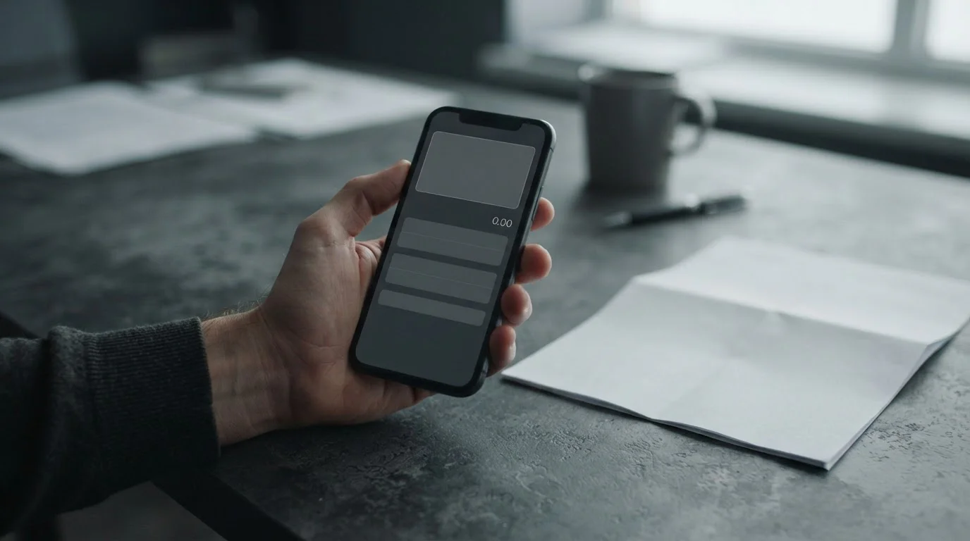 Smartphone con app de wallet abierta mostrando una tarjeta genérica sin marca