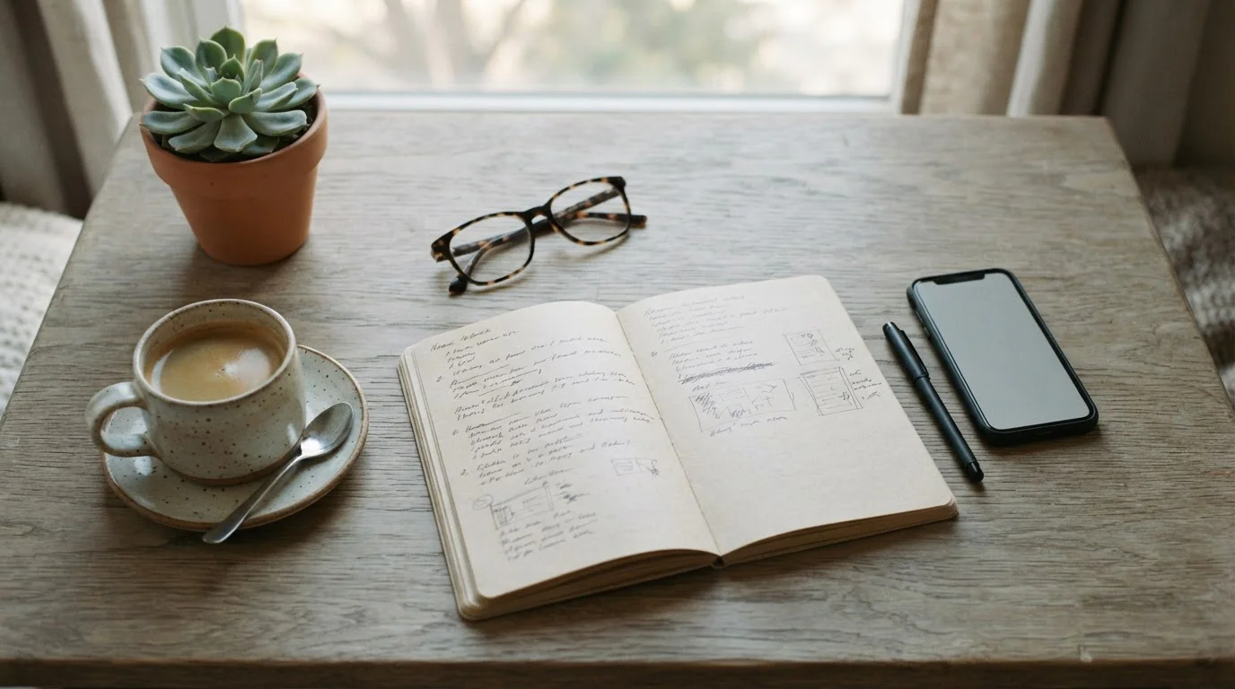 Escritorio con smartphone y cuaderno de notas para comparar aplicaciones de apuestas en España