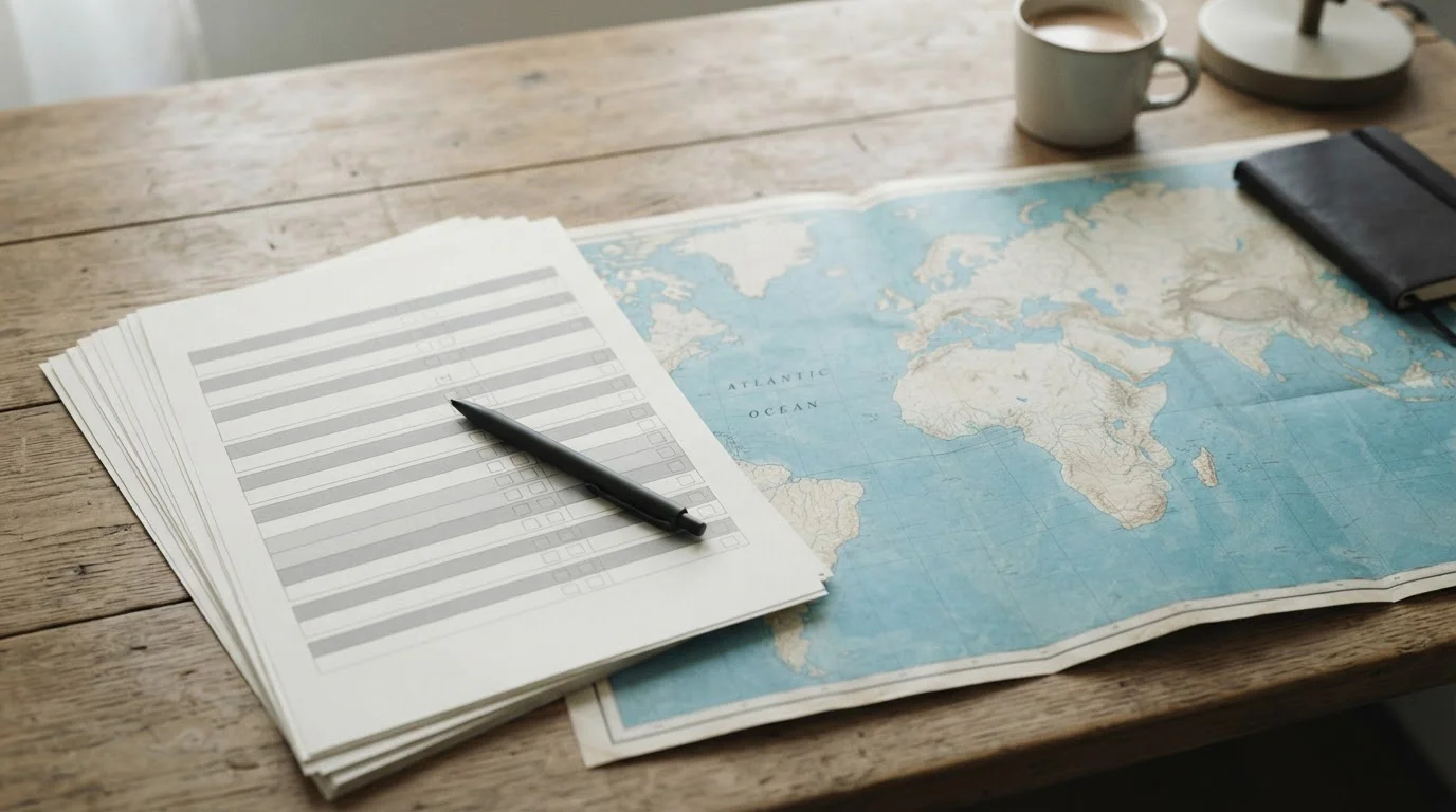 Mesa con documentos y mapa para comparar operadores offshore