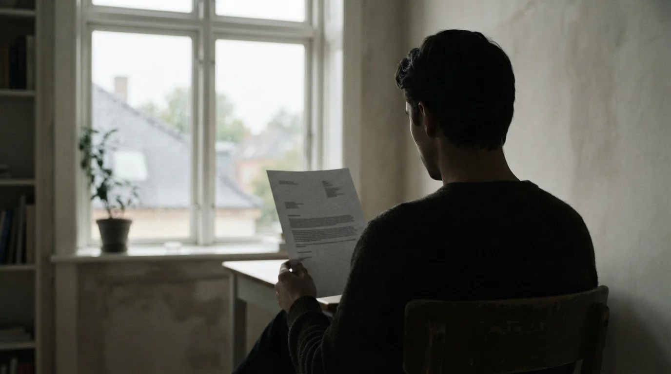 Silueta de una persona junto a una ventana leyendo un documento impreso