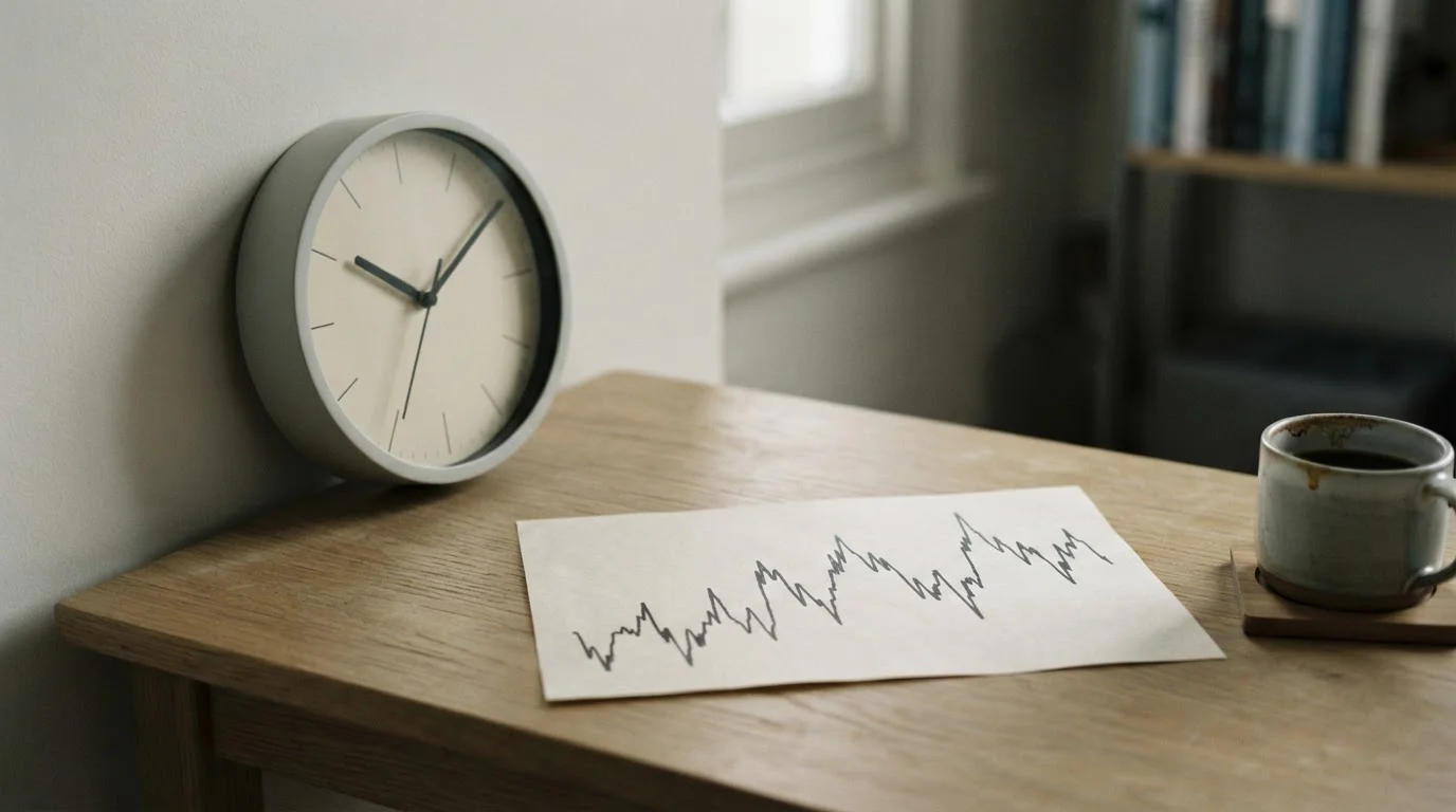 Reloj de pared y gráfico abstracto que evocan tres días de espera